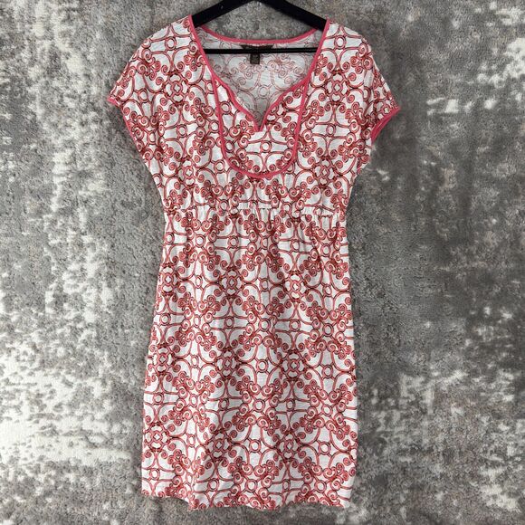Tommy Bahama Sz S Pink White Print Dress Lightweight Cotton Spring Summer - Picture 1 of 8